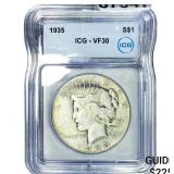 1935 Silver Peace Dollar ICG VF30