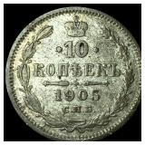 1905 Russia Silver 10 Kopeks