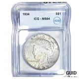 1934 Silver Peace Dollar ICG MS64