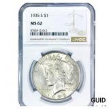 1935-S Silver Peace Dollar NGC MS62