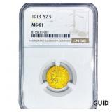 1913 $2.50 Gold Quarter Eagle NGC MS61