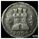 1794 Peru Charles IV Silver 1/4 Real