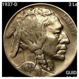 1937-D 3 Leg Buffalo Nickel CHOICE AU
