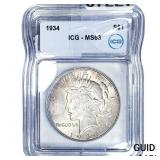 1934 Silver Peace Dollar ICG MS63