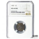 1907 Indian Head Cent NGC MS64 BN