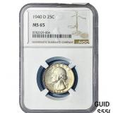 1940-D Washington Silver Quarter NGC MS65