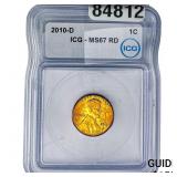 2010-D Lincoln Shield Penny ICG MS67 RD
