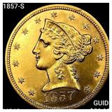 1857-S $5 Gold Half Eagle UNCIRCULATED