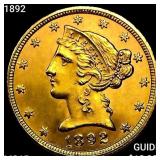 1892 $5 Gold Half Eagle GEM BU