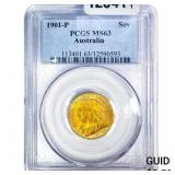 1901-P Austrailia 1/4oz Golld Sovereign PCGS MS63