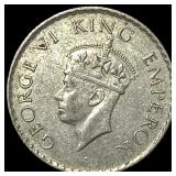 1940 British India Gerorge VI Silver 1/2 Rupee