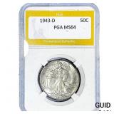 1943-D Walking Liberty Half Dollar PGA MS64