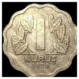 1939 Turkey Copper Nickel 1 Kurus
