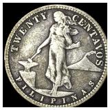 1909S Philippines Silver 20 Centavos