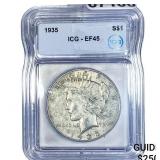 1935 Silver Peace Dollar ICG EF45