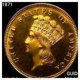 1871 $3 Gold Piece GEM BU PL
