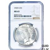 1925-S Silver Peace Dollar NGC MS63