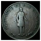 1837 Province of Lower Canada Copper 1/2 Penny