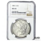 1881-S Morgan Silver Dollar NGC MS64