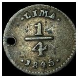 1845 Peru Silver 1/4 Real