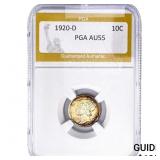 1920-D Mercury Silver Dime PGA AU55