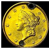 1853 Gold $1 Liberty Head (holed) HIGH GRADE