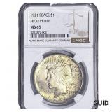 1921 Silver Peace Dollar NGC MS65 High Relief