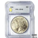 1934 Silver Peace Dollar ICG EF45