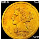 1842-D Sm Dt $5 Gold Half Eagle NEARLY UNC