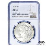 1926 Silver Peace Dollar NGC MS62