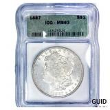 1887 Morgan Silver Dollar ICG MS63