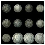 [12 Coins] Mixed Dates 9 Barber 25C & 3 Barber 50C