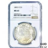 1892-O Morgan Silver Dollar NGC MS63