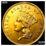 1859 $3 Gold Piece UNCIRCULATED