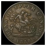 1850 Upper Canada Copper Half Penny Bank Token