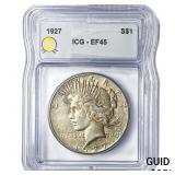 1927 Silver Peace Dollar ICG EF45