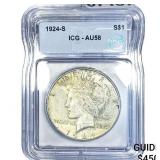 1924-S Silver Peace Dollar ICG AU58