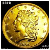 1838-D $5 Gold Half Eagle NEARLY UNCIRCULATED