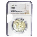 1942 Walking Liberty Half Dollar NGC MS65