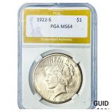 1922-S Silver Peace Dollar PGA MS64