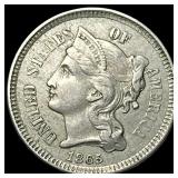 1865 Nickel Three-Cent Piece NEARLY  UNCIRCULATED