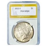 1922-S Silver Peace Dollar PGA MS64