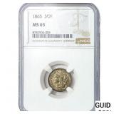 1865 Silver Three Cent NGC MS63