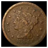 1854 Braided Hair Large Cent LIGHTLY CIRCULATED