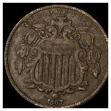 1867 Shield Nickel NEARLY UNCIRCULATED