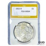 1922-D Silver Peace Dollar PGA MS64