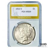 1922-S Silver Peace Dollar PGA MS64