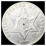 1860 Silver Three-Cent Piece NEARLY  UNCIRCULATED
