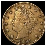1891 Liberty Head Nickel CLOSELY UNCIRCULATED