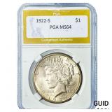 1922-S Silver Peace Dollar PGA MS64